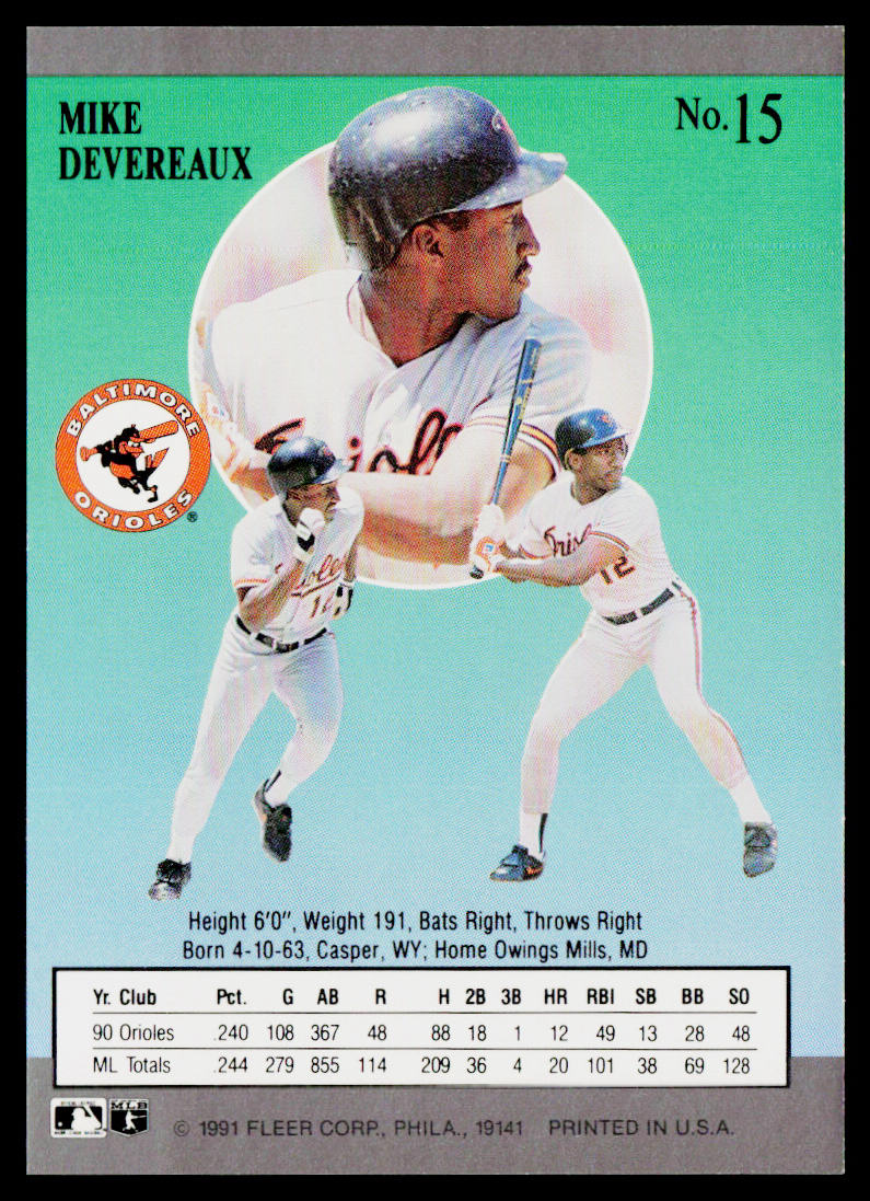 Mike Devereaux 1991 Ultra #15 Baltimore Orioles
