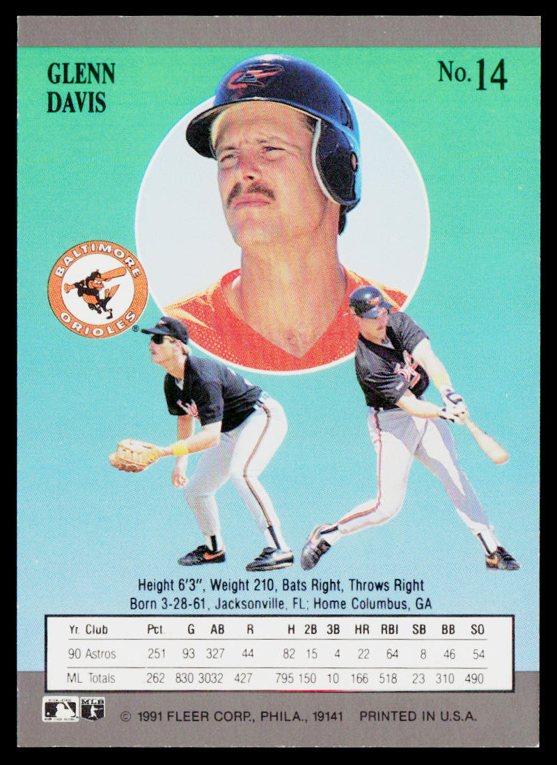 Glenn Davis 1991 Ultra #14 Baltimore Orioles