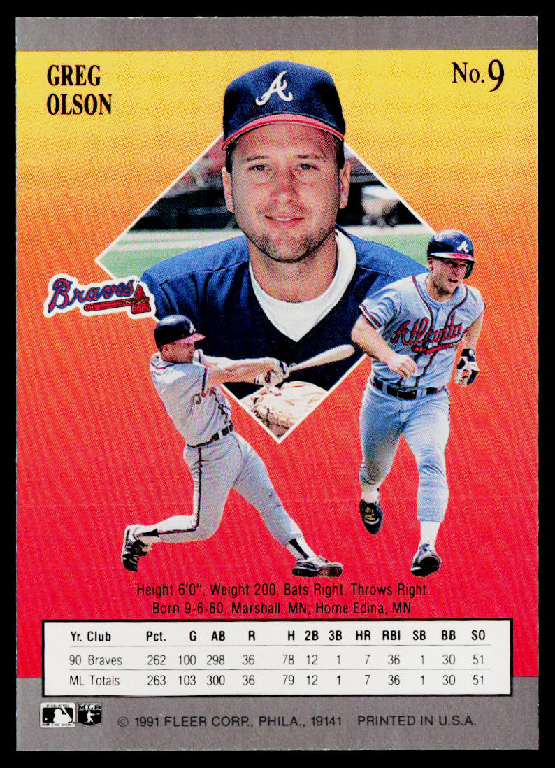 Greg Olson 1991 Ultra #9 Atlanta Braves