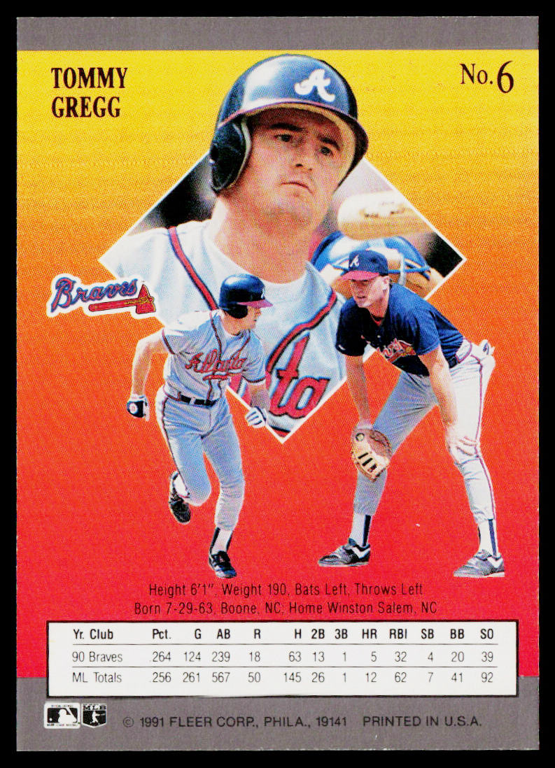 Tommy Gregg 1991 Ultra #6 Atlanta Braves