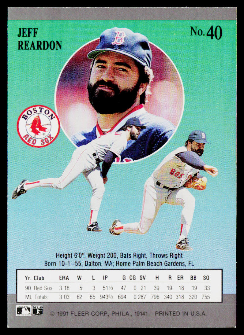 Jeff Reardon 1991 Ultra #40 Boston Red Sox