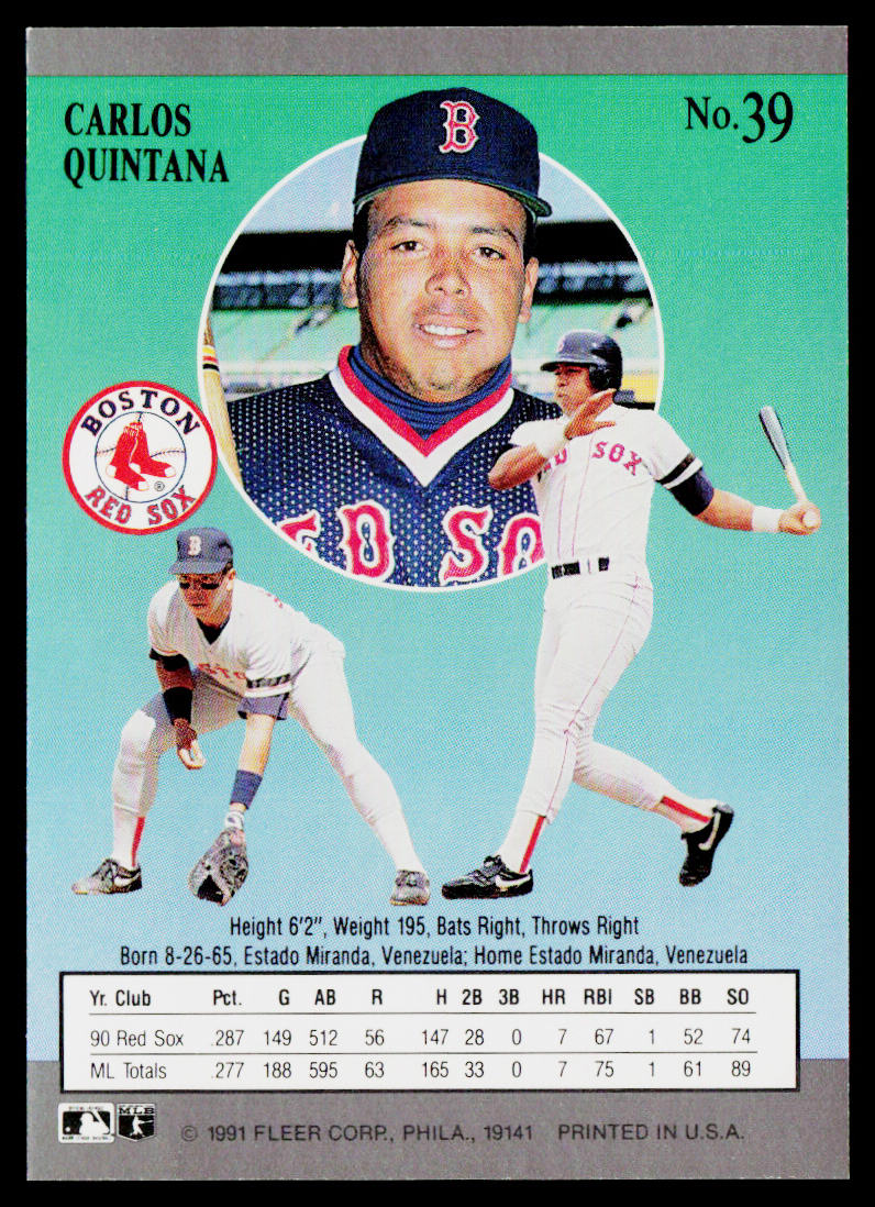 Carlos Quintana 1991 Ultra #39 Boston Red Sox