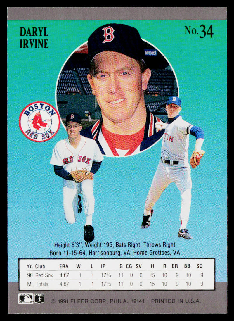 Daryl Irvine 1991 Ultra #34 RC Boston Red Sox