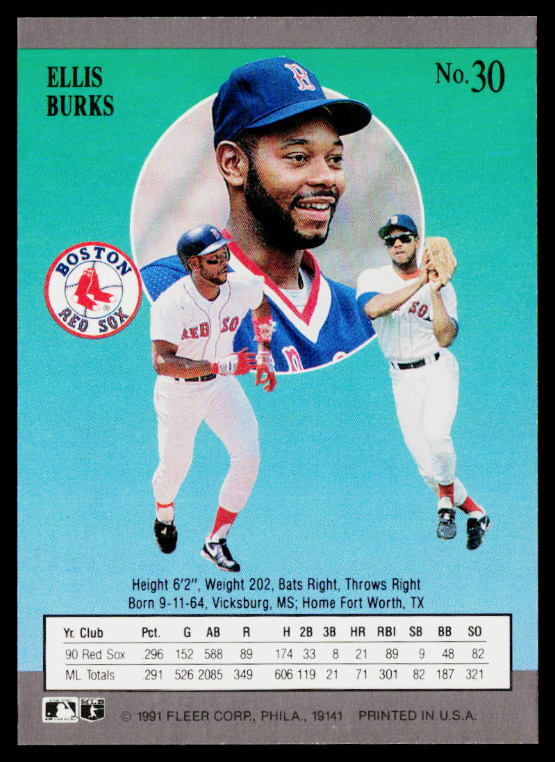 Ellis Burks 1991 Ultra #30 Boston Red Sox