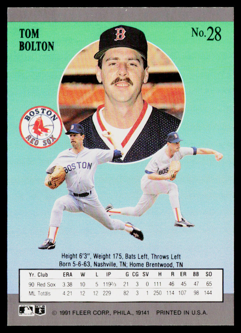 Tom Bolton 1991 Ultra #28 Boston Red Sox