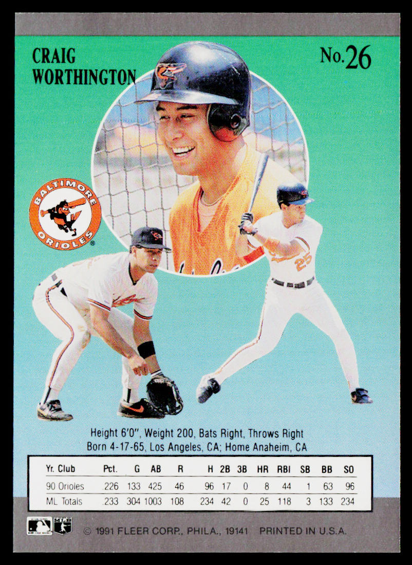 Craig Worthington 1991 Ultra #26 Baltimore Orioles