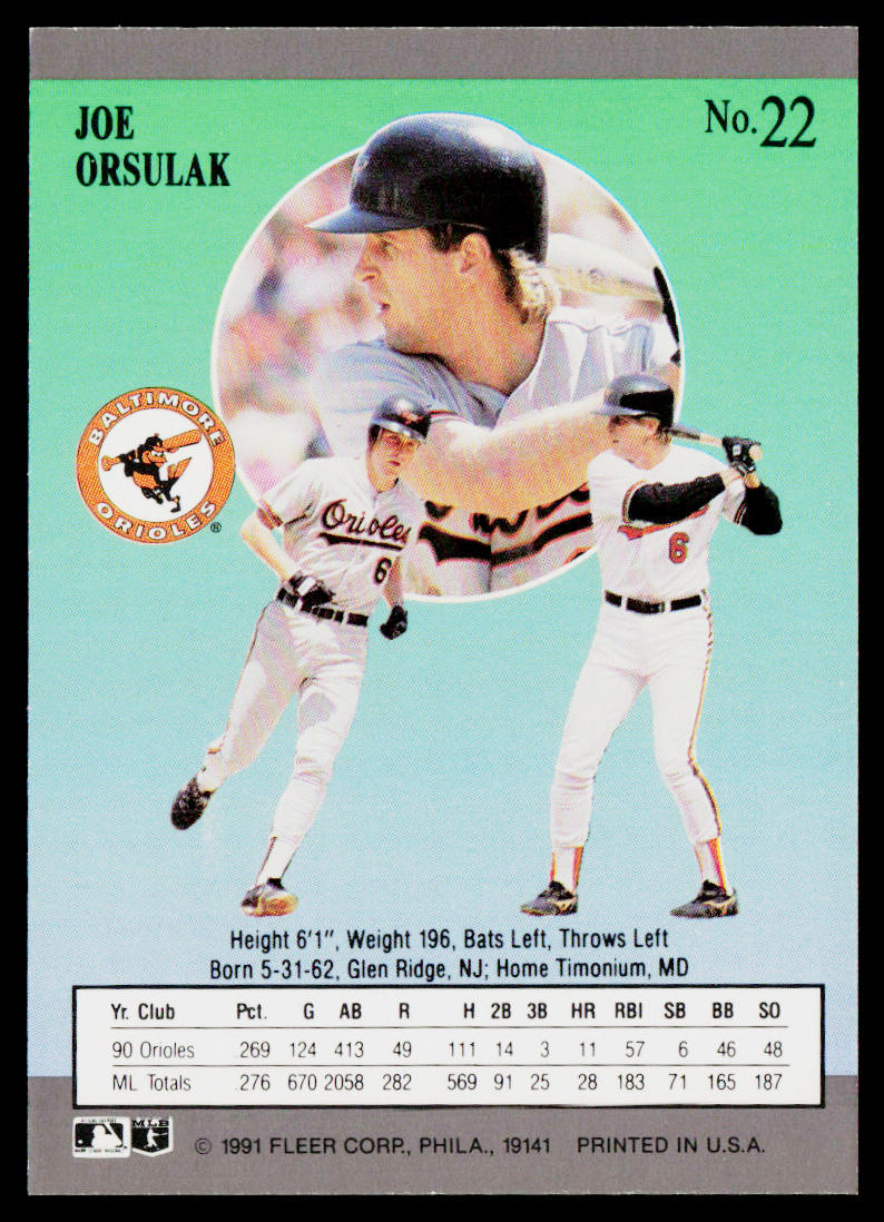 Joe Orsulak 1991 Ultra #22 Baltimore Orioles