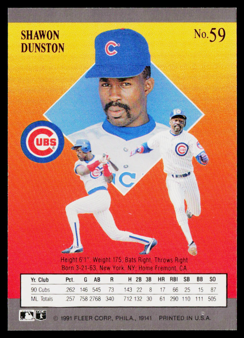 Shawon Dunston 1991 Ultra #59 Chicago Cubs