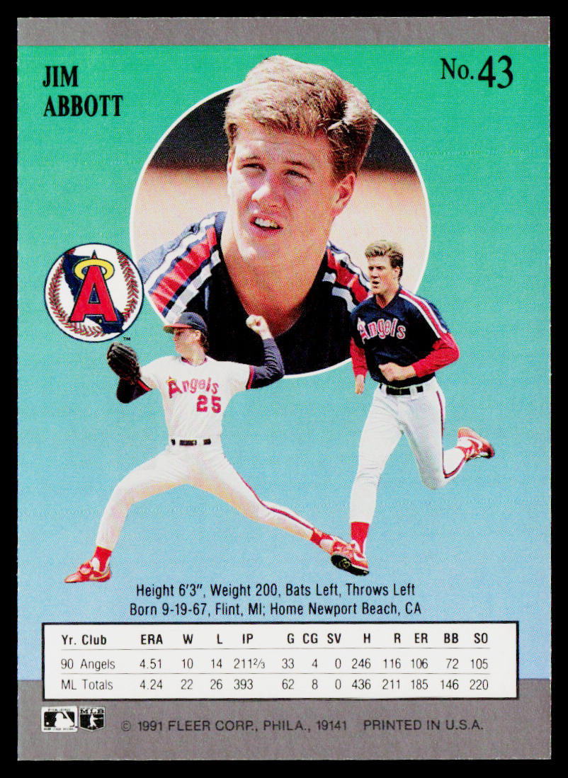 Jim Abbott 1991 Ultra #43 California Angels