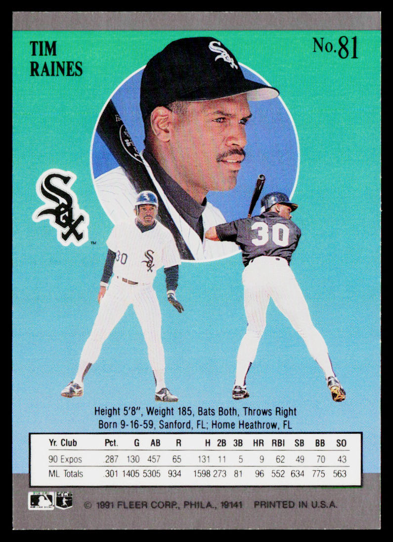 Tim Raines 1991 Ultra #81 Chicago White Sox