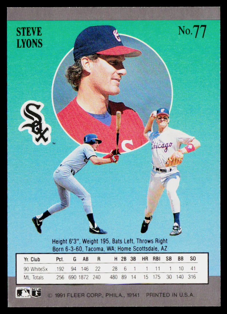 Steve Lyons 1991 Ultra #77 Chicago White Sox