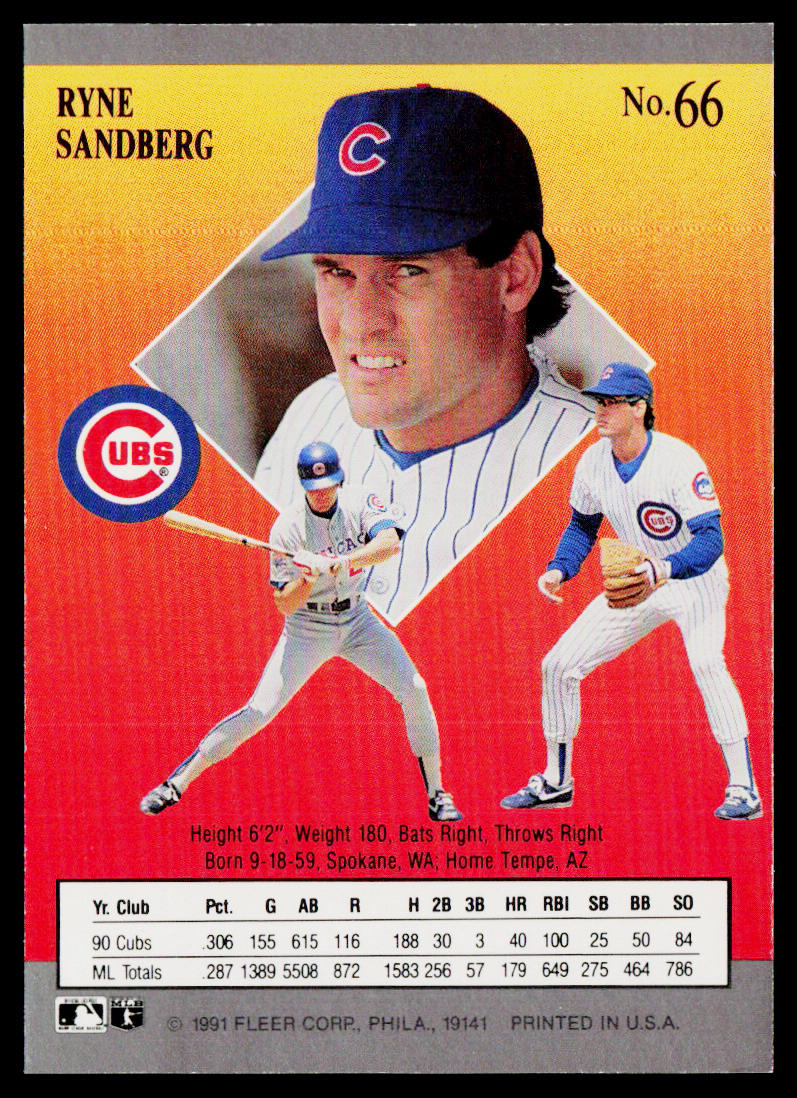 Ryne Sandberg 1991 Ultra #66 Chicago Cubs