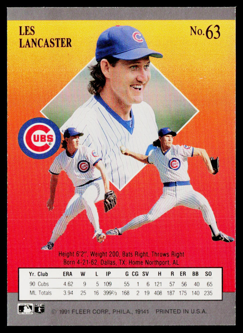 Les Lancaster 1991 Ultra #63 Chicago Cubs