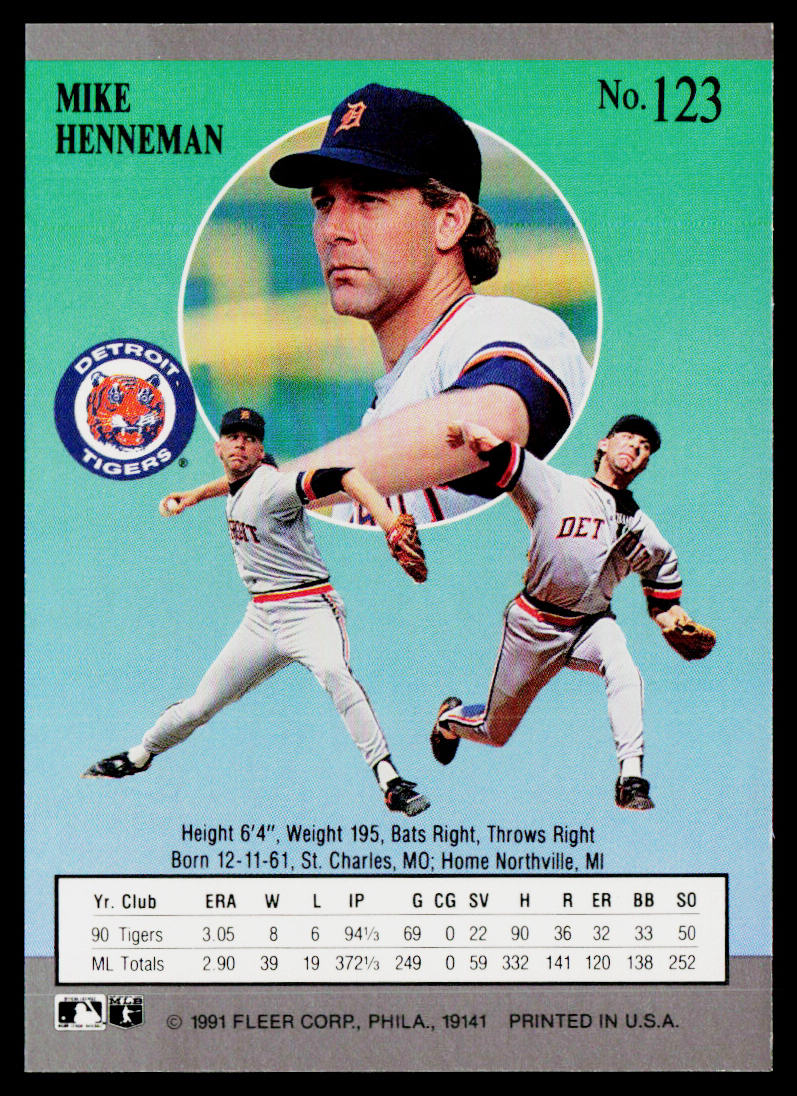 Mike Henneman 1991 Ultra #123 Detroit Tigers