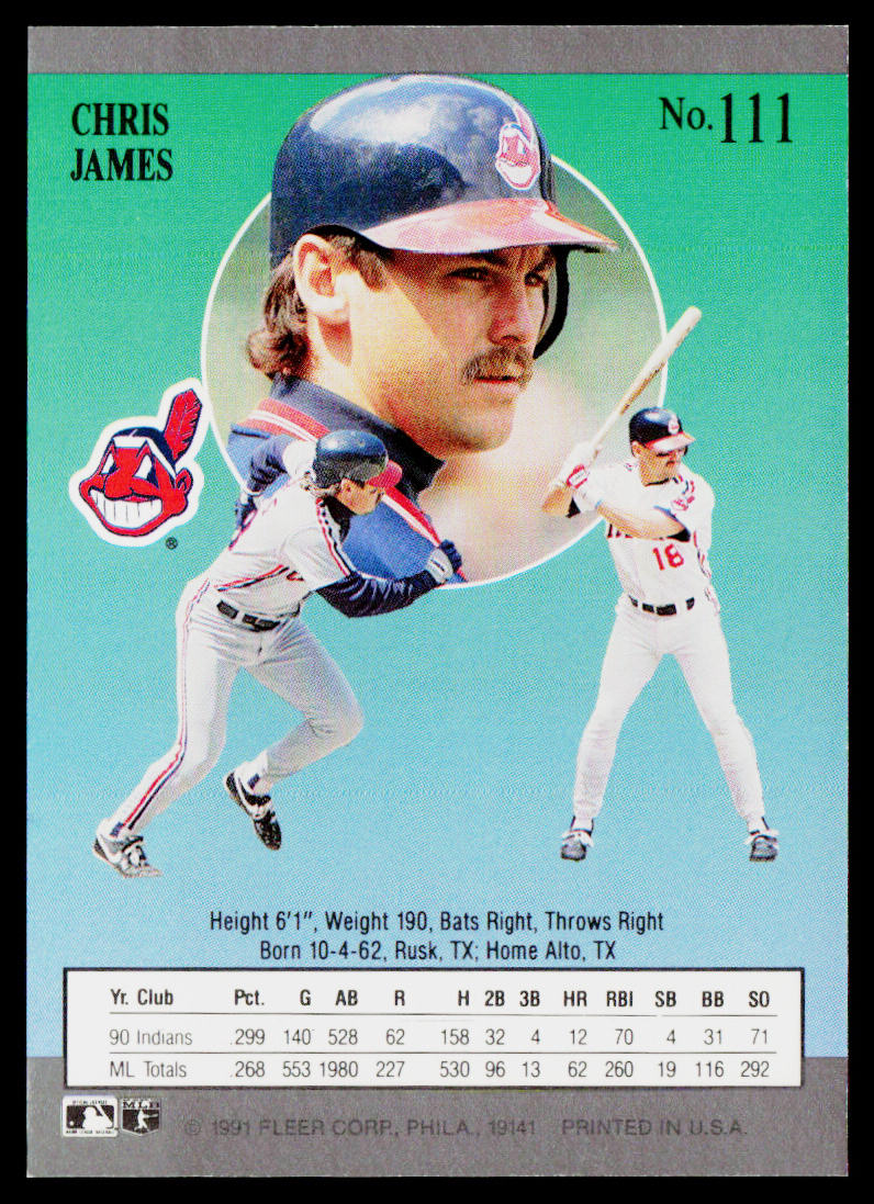 Chris James 1991 Ultra #111b UER: card number should be 114 Cleveland Indians