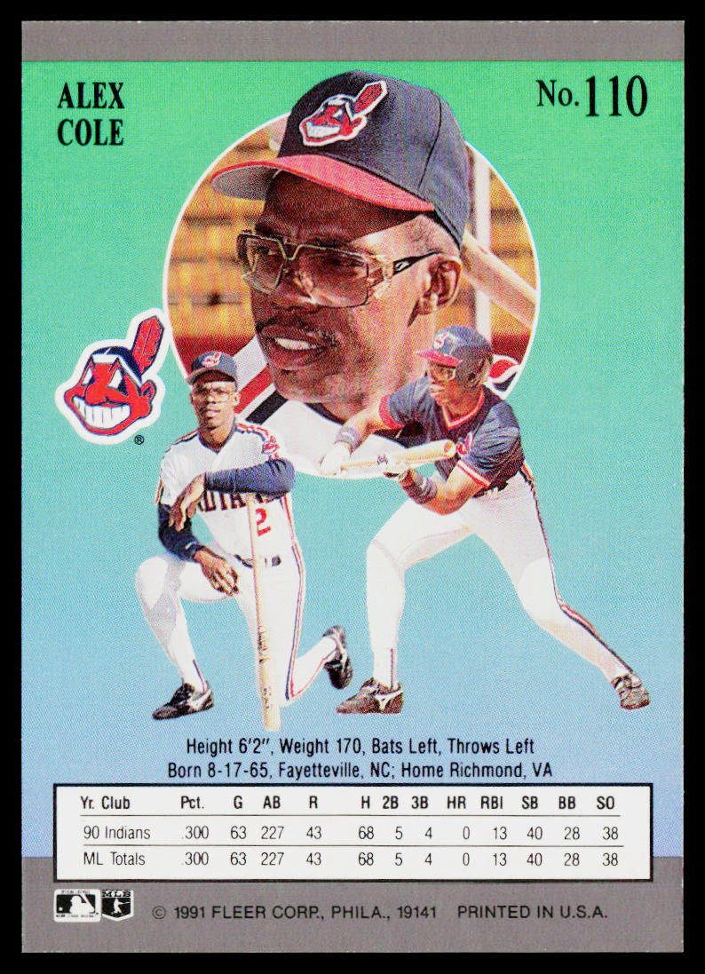 Alex Cole 1991 Ultra #110 Cleveland Indians