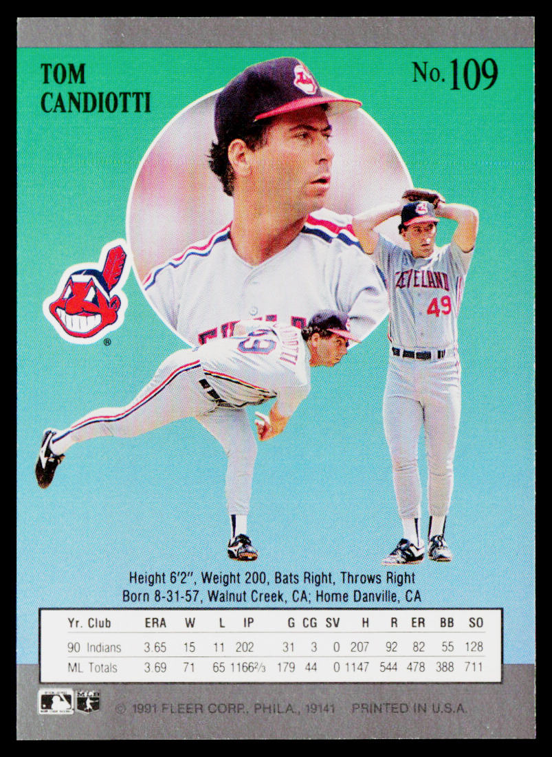 Tom Candiotti 1991 Ultra #109 Cleveland Indians