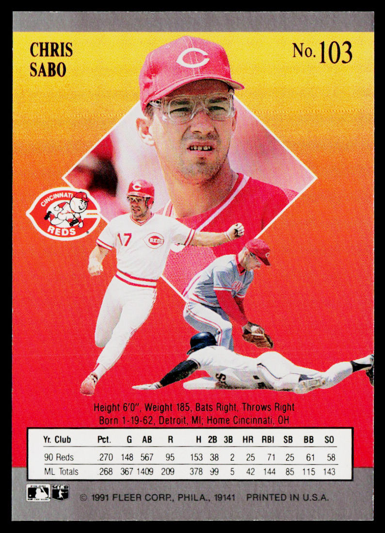 Chris Sabo 1991 Ultra #103 Cincinnati Reds