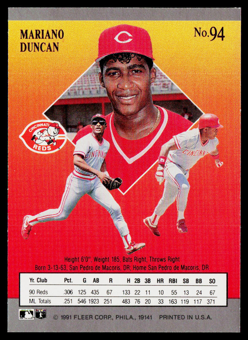 Mariano Duncan 1991 Ultra #94 Cincinnati Reds