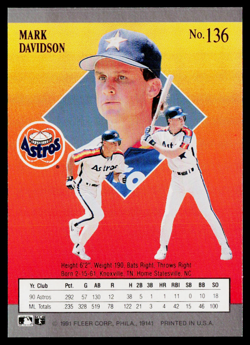Mark Davidson 1991 Ultra #136 Houston Astros