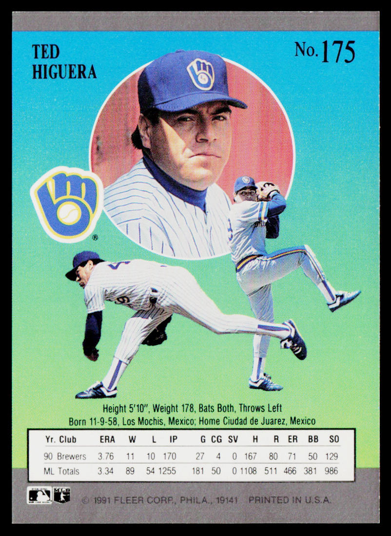 Ted Higuera 1991 Ultra #175 Milwaukee Brewers