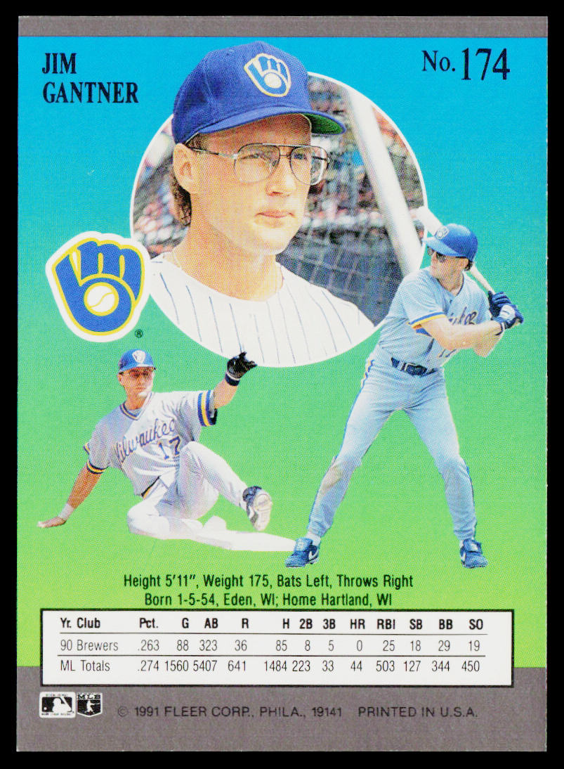 Jim Gantner 1991 Ultra #174 Milwaukee Brewers