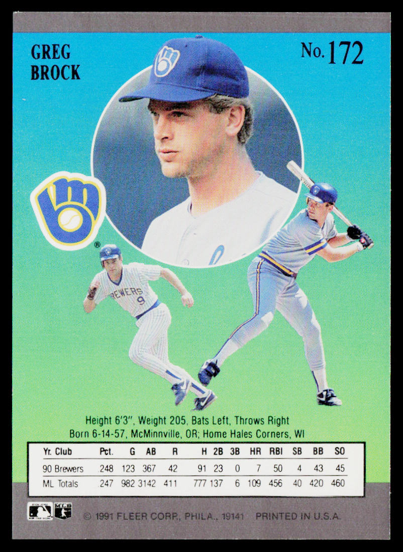 Greg Brock 1991 Ultra #172 Milwaukee Brewers
