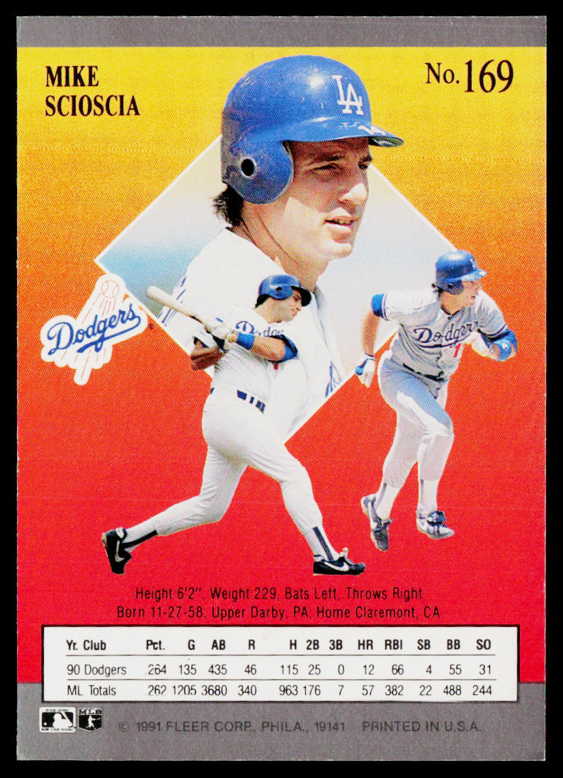 Mike Scioscia 1991 Ultra #169 Los Angeles Dodgers