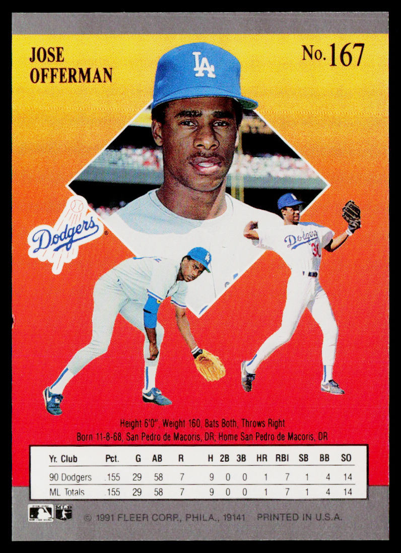 Jose Offerman 1991 Ultra #167 Los Angeles Dodgers
