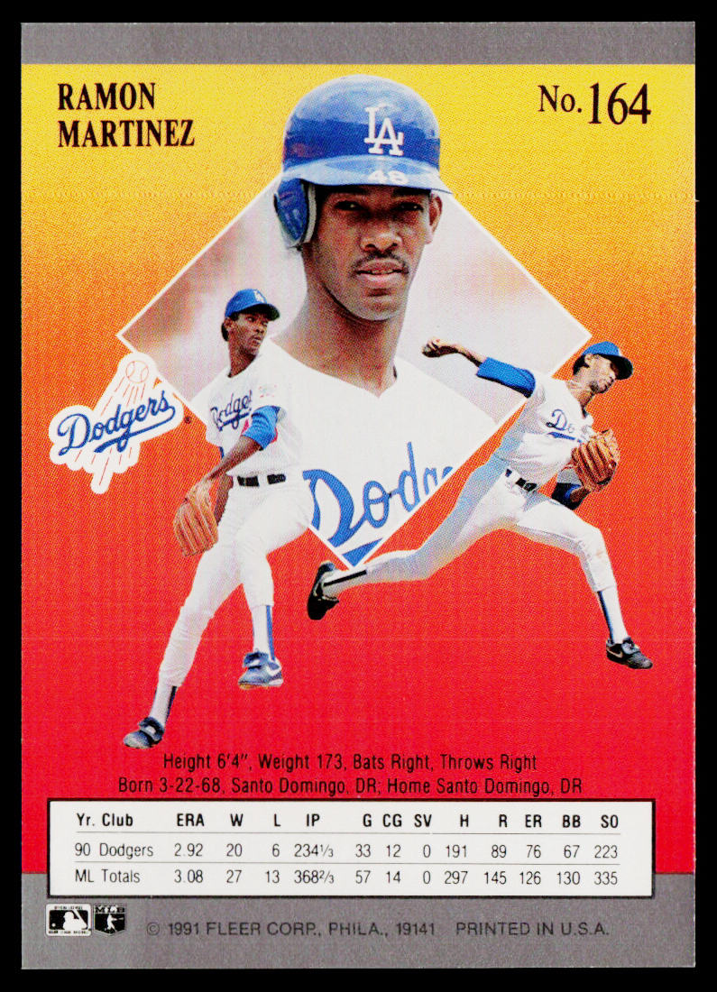 Ramon Martinez 1991 Ultra #164 Los Angeles Dodgers