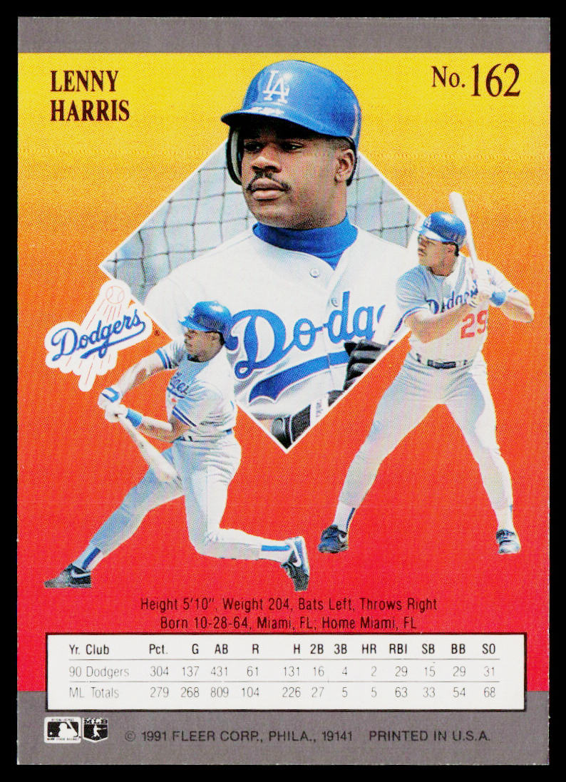 Lenny Harris 1991 Ultra #162 Los Angeles Dodgers