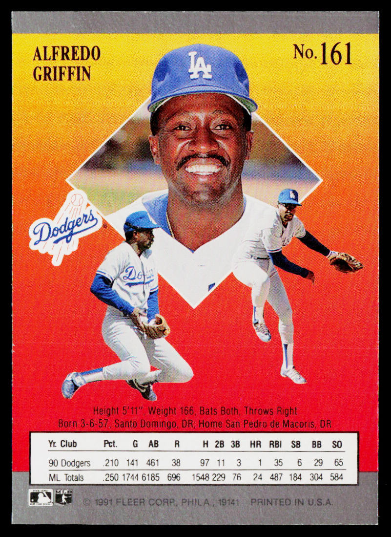 Alfredo Griffin 1991 Ultra #161 Los Angeles Dodgers