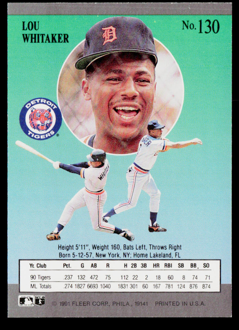 Lou Whitaker 1991 Ultra #130 Detroit Tigers