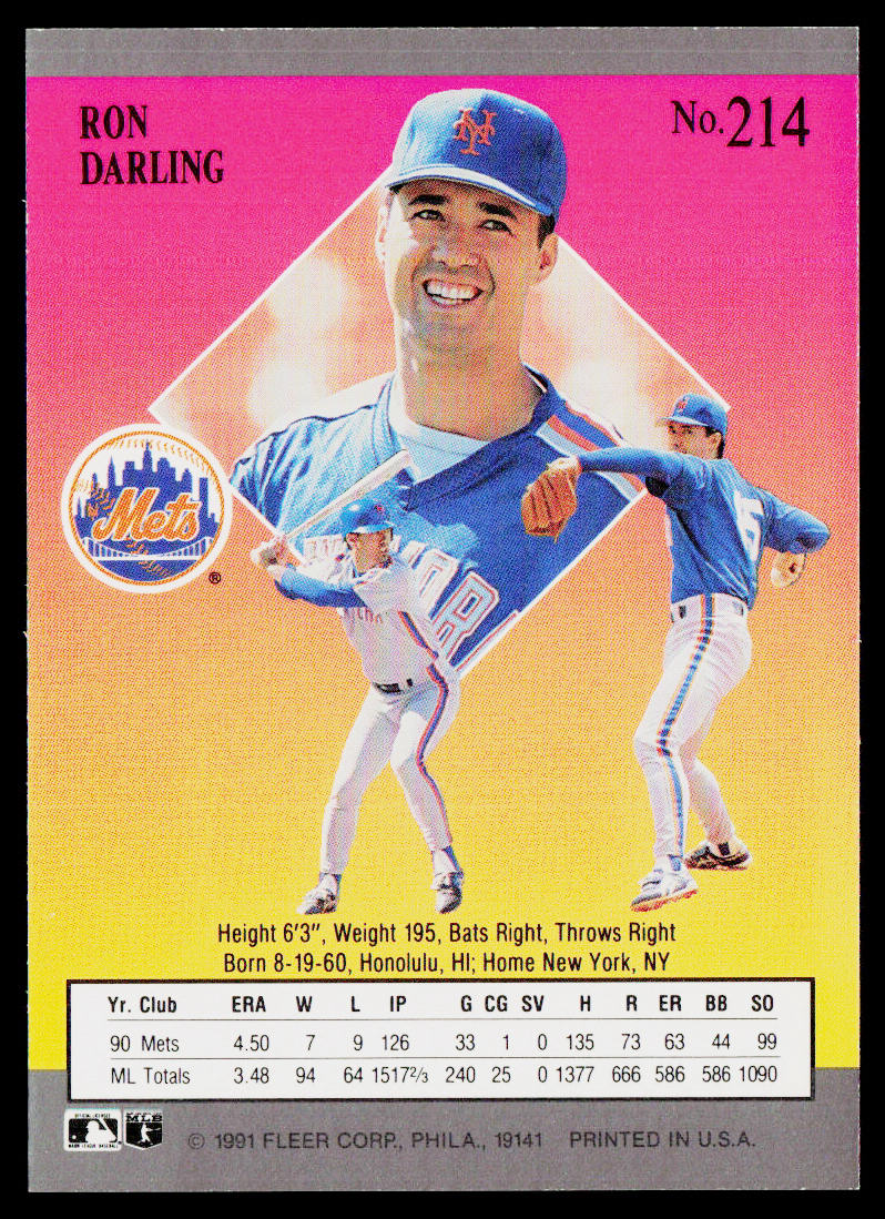 Ron Darling 1991 Ultra #214 New York Mets