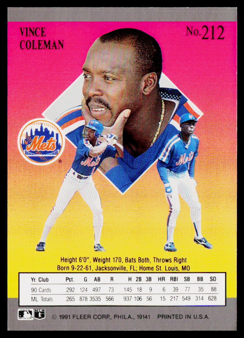 Vince Coleman 1991 Ultra #212 New York Mets