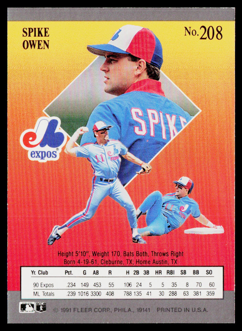 Spike Owen 1991 Ultra #208 Montreal Expos