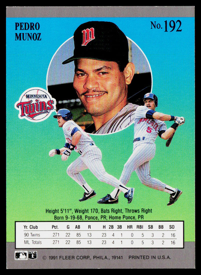 Pedro Munoz 1991 Ultra #192 RC Minnesota Twins