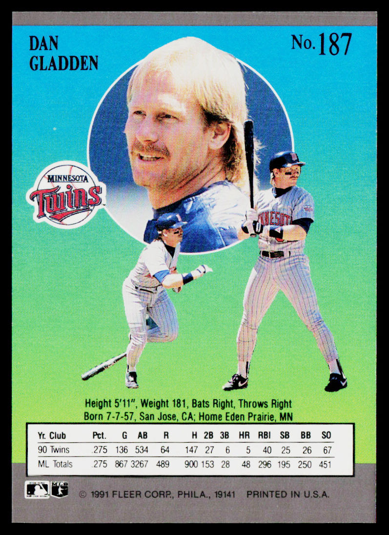 Dan Gladden 1991 Ultra #187 Minnesota Twins