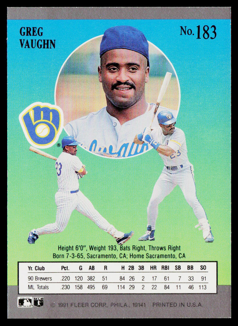 Greg Vaughn 1991 Ultra #183 Milwaukee Brewers