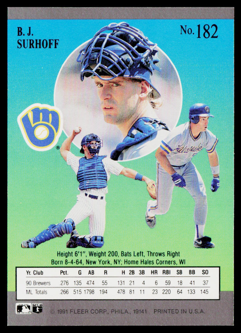 B.J. Surhoff 1991 Ultra #182 Milwaukee Brewers