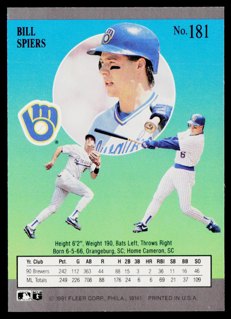 Bill Spiers 1991 Ultra #181 Milwaukee Brewers