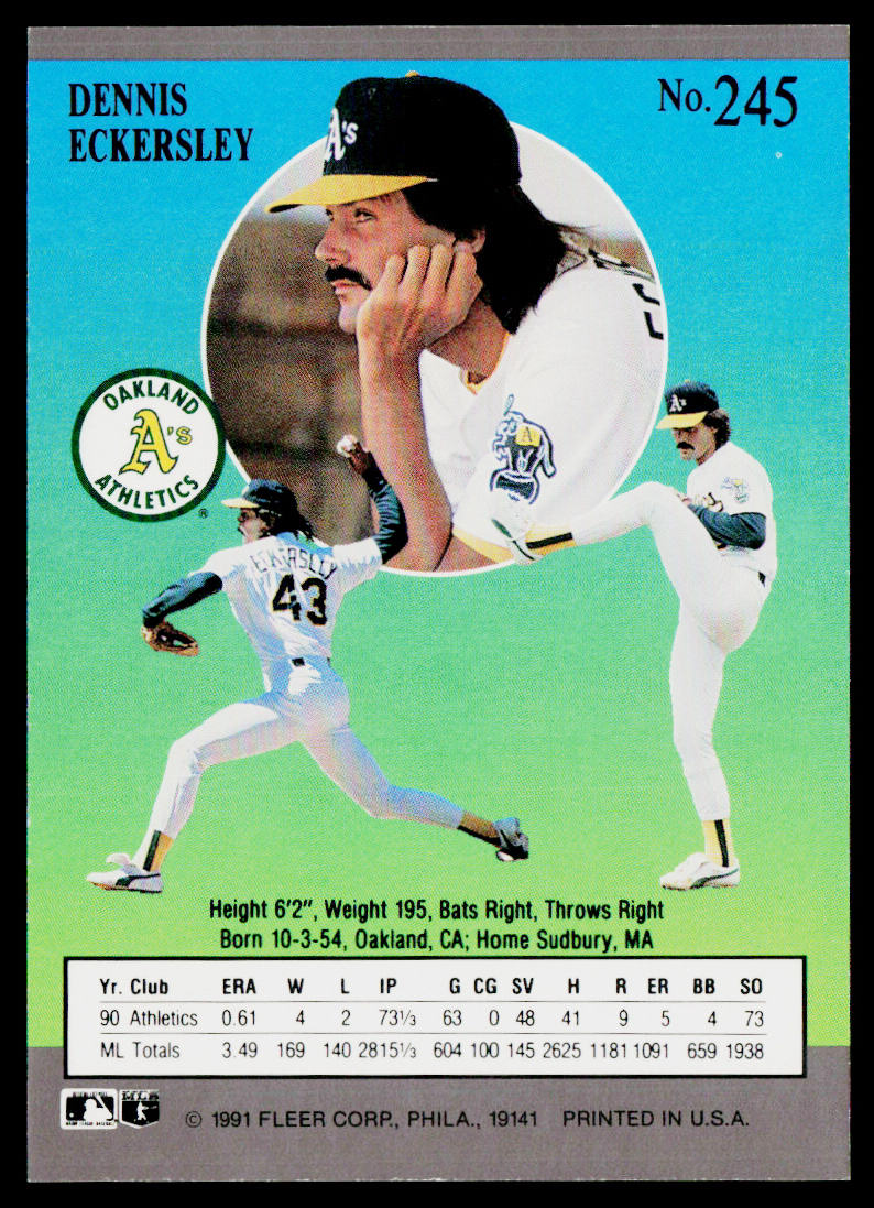 Dennis Eckersley 1991 Ultra #245 Oakland Athletics