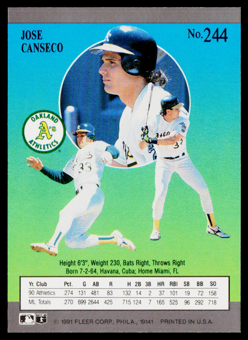 Jose Canseco 1991 Ultra #244 Oakland Athletics