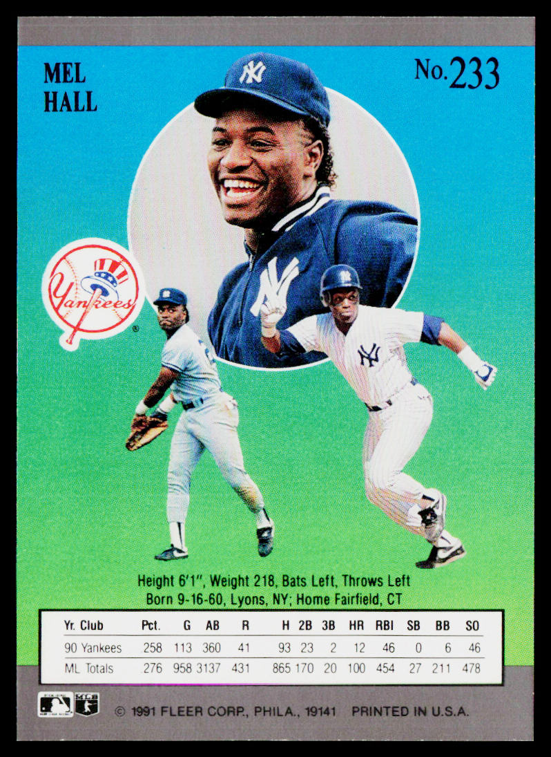 Mel Hall 1991 Ultra #233 New York Yankees