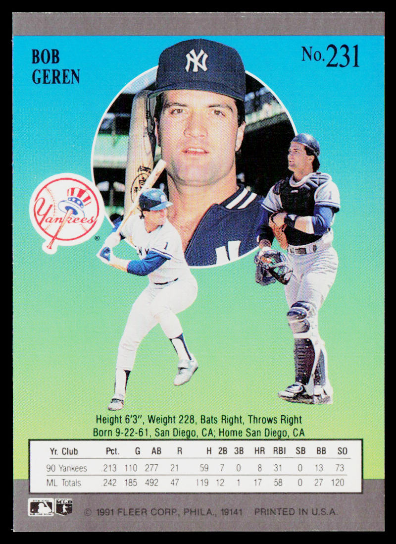 Bob Geren 1991 Ultra #231 New York Yankees