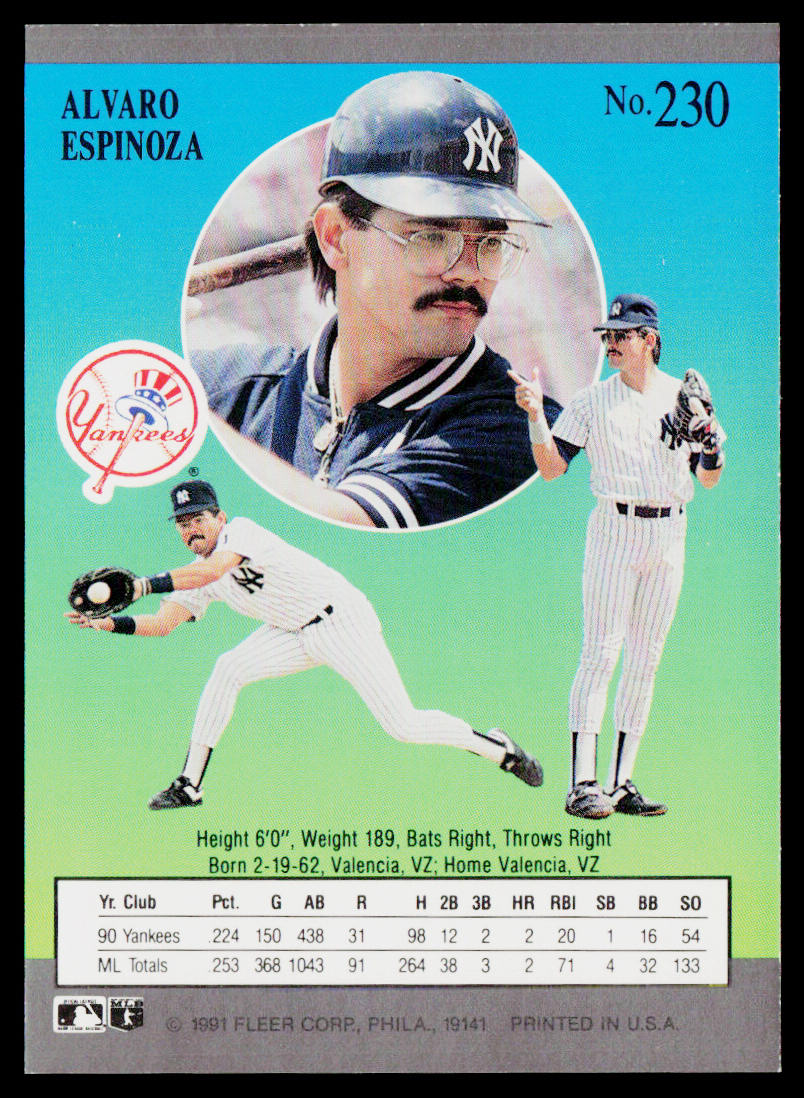 Alvaro Espinoza 1991 Ultra #230 New York Yankees