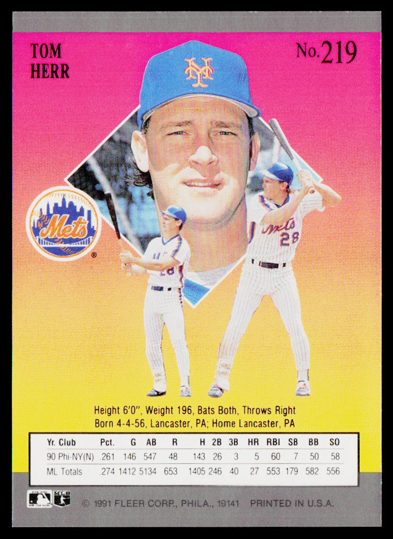 Tom Herr 1991 Ultra #219 New York Mets