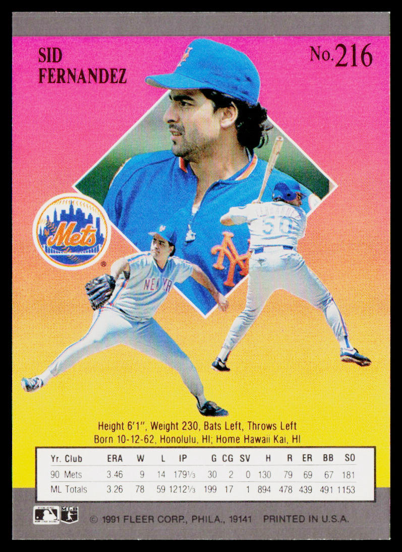 Sid Fernandez 1991 Ultra #216 New York Mets