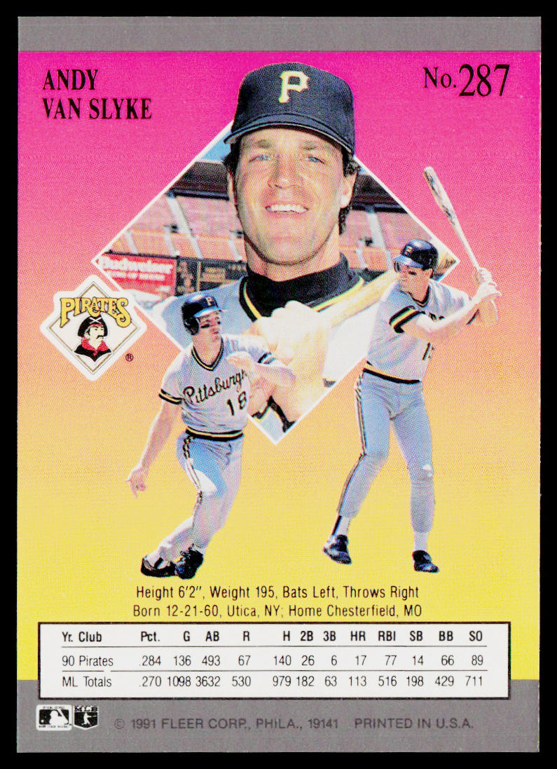 Andy Van Slyke 1991 Ultra #287 Pittsburgh Pirates