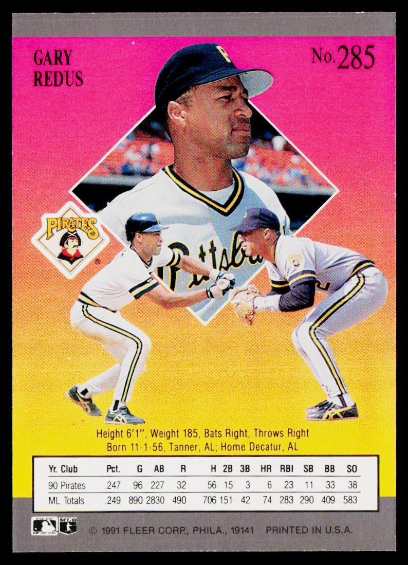 Gary Redus 1991 Ultra #285 Pittsburgh Pirates